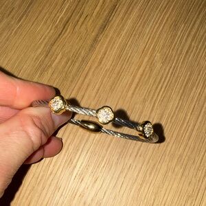 2 toned flora magnetic Cable Cuff Bracelet silver gold Cubic zirconia